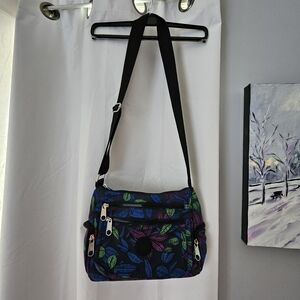 Stylish Blue and Black Botanical Crossbody Bag